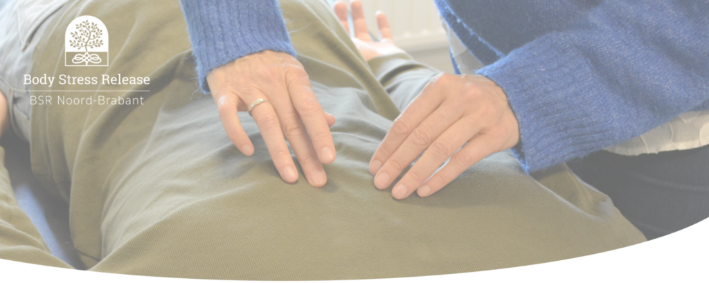 Een Body Stress Release (BSR) behandeling waarbij de practitioner zachte, gerichte impulsen toepast om vastgezette spierspanning te helpen loslaten en het zelfherstellend vermogen van het lichaam te activeren.